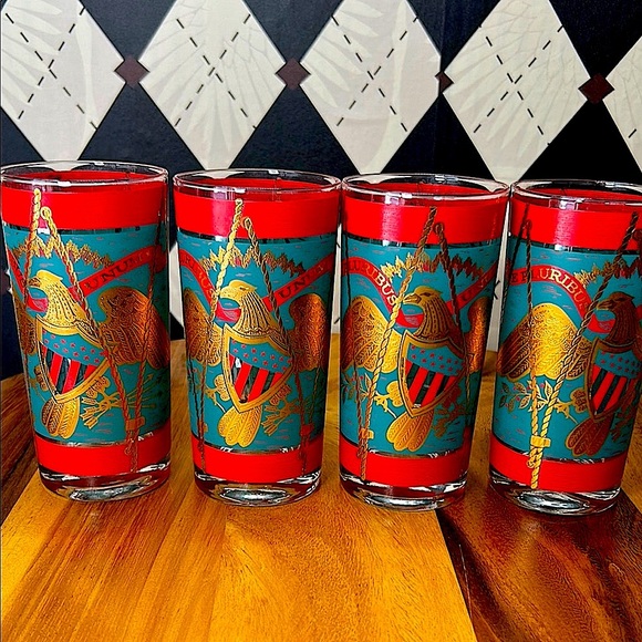 American Eagle & Regimental Drum Cera Glass Set of 4 | Americana Barware - Picture 13 of 14